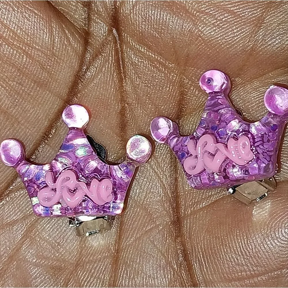 Beautiful girls clip-on love crown earrings for kids